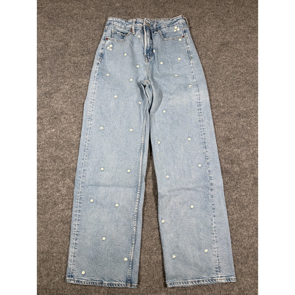 Old Navy Sky-Hi Wide Leg Jeans Womens 0 Blue Denim Daisy Floral Extra High-Rise